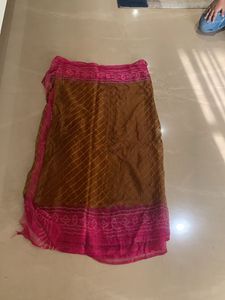 Lovely brown and pink bandhej sari