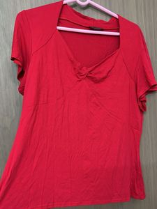 Fully Strachable Pure Red Cotton Branded Top