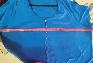Blue Tie-Front Button-Down Top