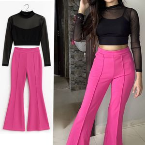 Pink Flare Trousers & Mesh Top Set