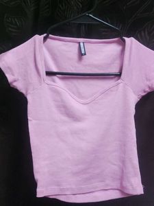 Pink Ribbed Crop Top (xs/s)