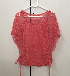Elegant Sheer Floral Lace Top – Coral Pink | Boho