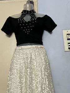 Full Chikenderi White Elegant Lehenga Choli Set