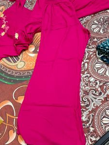 Dark Pink Frock Style Long Kurti &amp; Plazo Set