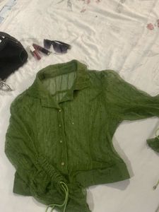 Green Sheer Button-Up Top