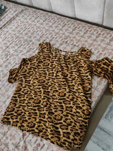 Leopard Print Cold Shoulder Top