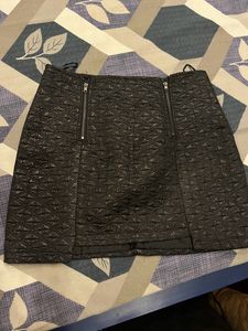 Mini Leather Skirt With Front 2 Zips