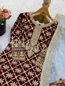 Elegant Maroon &amp; Gold Kurta Set