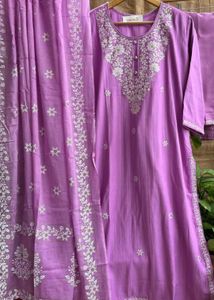 3 Piece Cotton Long Kurta, Pant & Dupatta Set.
