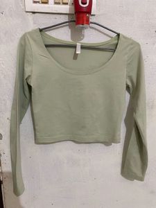 Sage Green Long Sleeve Crop Top