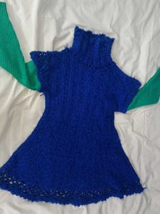 Blue Knit Mini Dress