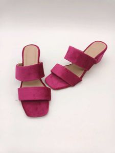Magenta Velvet Block Heels 2 Inches.