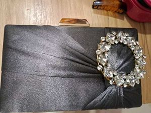 Elegant Grey Clutch with embellished stones