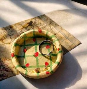 strawberry trinket dish-clay made