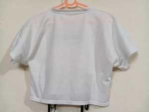 Cute White Graphic Crop Top
