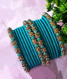 Silk Thread kundan Stone Bangles Set