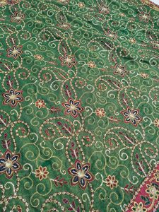 Green Embroidered Saree with bust size blouse 34