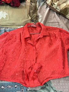 Red Crop Top With A Knot In Front