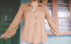 Y2k Brown Half Zipped Top