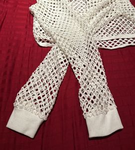 white mesh pattern hoodie