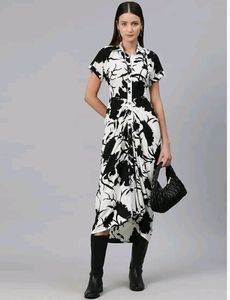 Cottinfab Floral Print Crepe Shirt Midi Dress