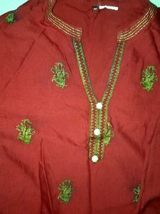 Red Embroidered Kurti Top