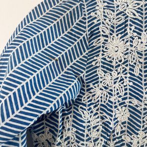 Blue Printed Short Kurti Style Top (Women)