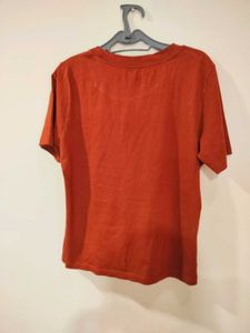 Maroon Tshirt With &#39;Self-Care&#39; Print