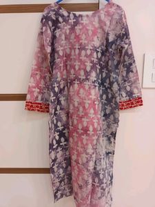 Purple And Pink Tie N Dye CHANDERI Batik Kurti Size 40 With Pocket