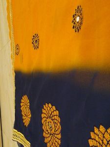 Saree Orange Blue With Blouse Material Neela