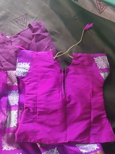 Pattupavadai for girls with black jumka