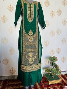 Green &amp; Gold Embroidered Salwar Kameez