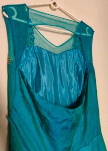 Teal Embellished Backless Formal Gown