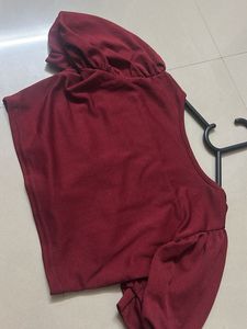 Burgundy Puff Sleeve Crop Top