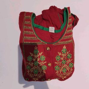 Red Embroidered Kurta