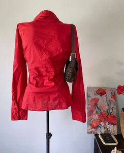 Red Pure Cotton Fitted Shirt
