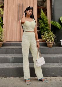 Lime green co-ord set in popcorn fabric ✨
