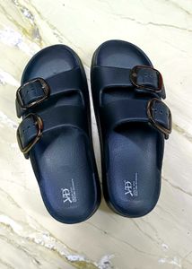 Stylish Black Buckle Slides