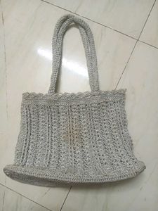 Crochet silver Handbag