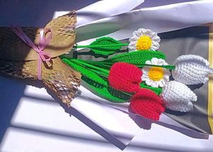 Handmade Crochet Tulips And Daisy Flower Bouquet