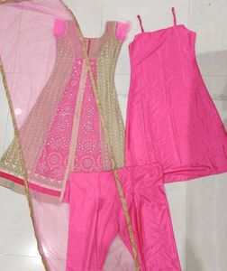 Pink &amp; Gold Embroidered Kurta Set