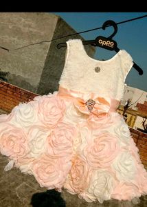 White And Peach Net Floral Jacket Frock