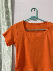 Orange Ribbed Crop Top