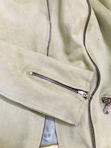 Suede Light Green Zipper Jacket