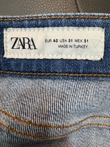 Zara Blue Distressed Painted Jeans
