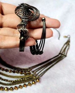 Ethnic Oxidised Gold Neckpiece &amp; Bracelets