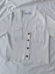 Zara White Knit Crop Top