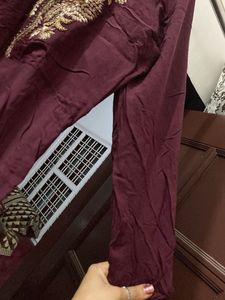 Maroon Embroidered Long Dress
