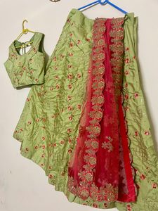 New Green Color Lahnga Choli & Pink D