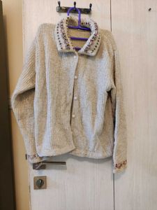 Collar Cardigan With Shimmer